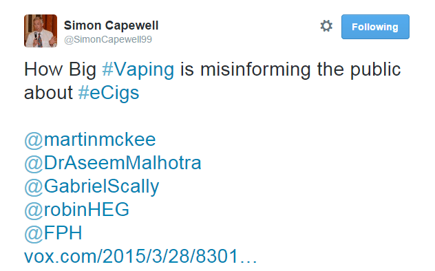 Screenshot of tweet from Simon Capewell sharing the Vox article