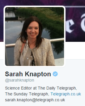 Sarah Knapton twitter bio