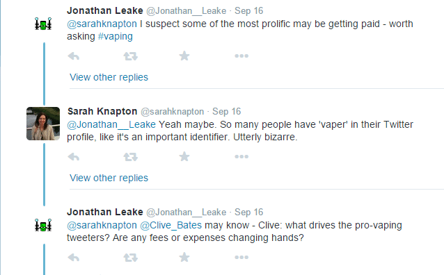 Sarah Knapton calling vapers ‘shills’