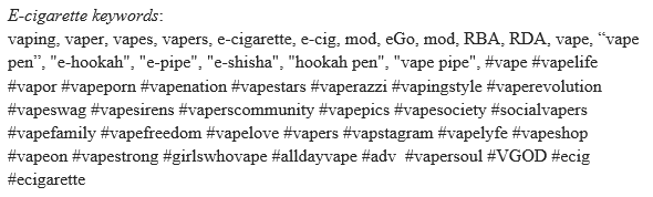 Keywords for electronic cigarettes