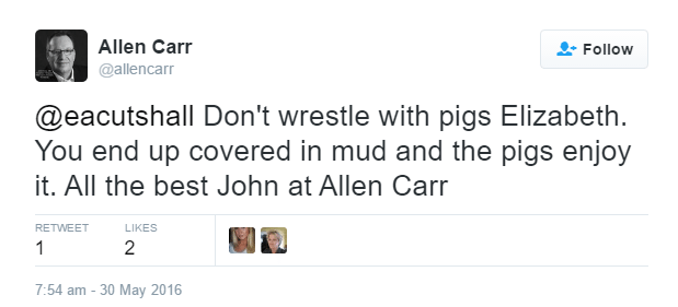 Tweet from ‘@allencarr’ view on vapers